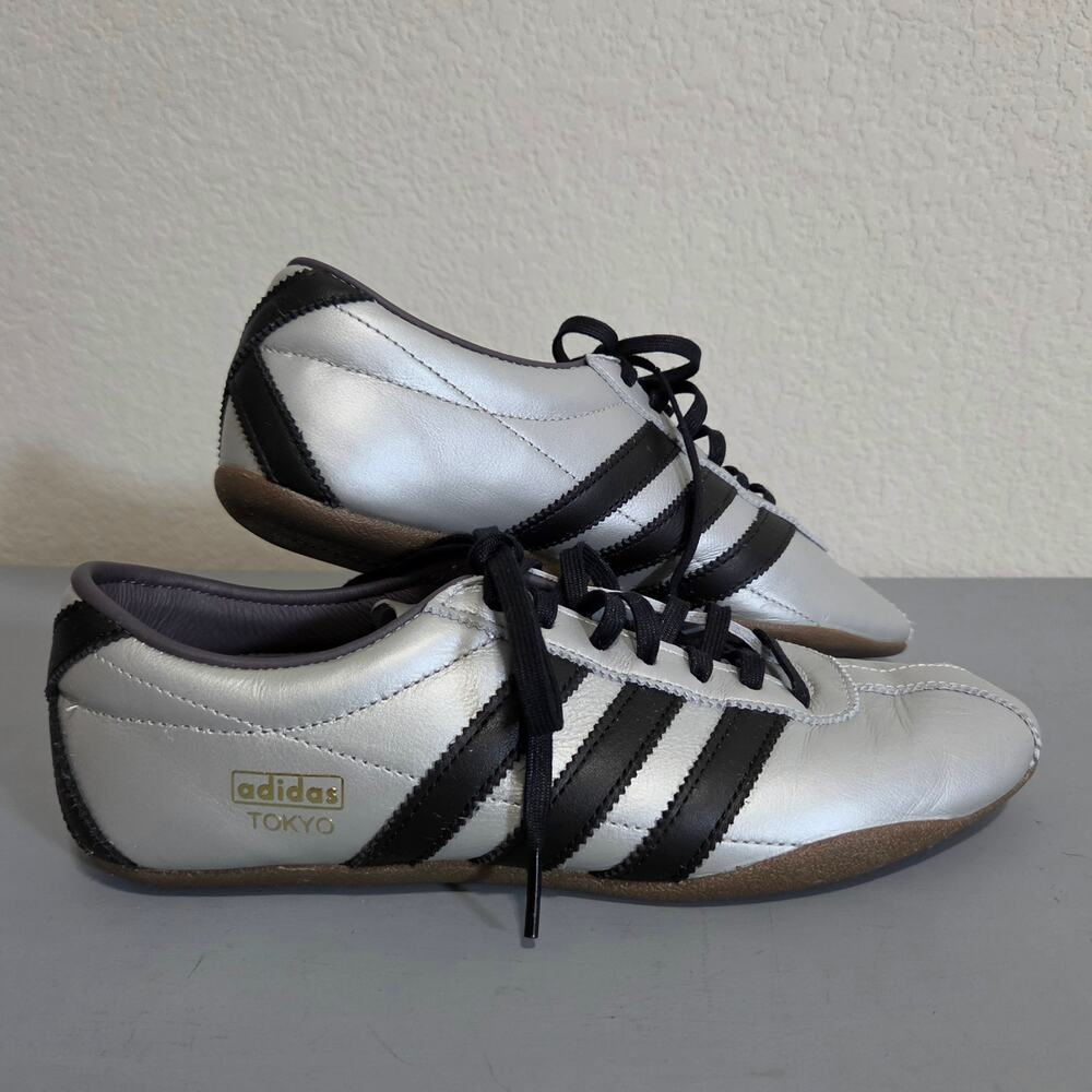 Adidas Tokyo Sneakers Women's US 9 Silver Black Casual Low Profile Shoes